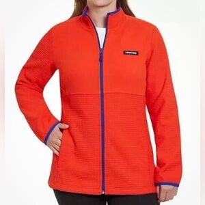 LANDS’ END Women’s Grid Fleece Zip Up Jacket Orange/Blue Size XXL (20)